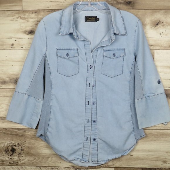 Cavalini* Women's 3/4 Flared Sleeves Button Down Shirt Size~ PM - Picture 6 of 13